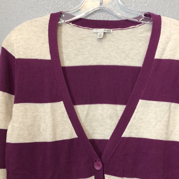 Halogen striped cardigan sweater Women's XS Purple white button V neck top - Picture 3 of 11